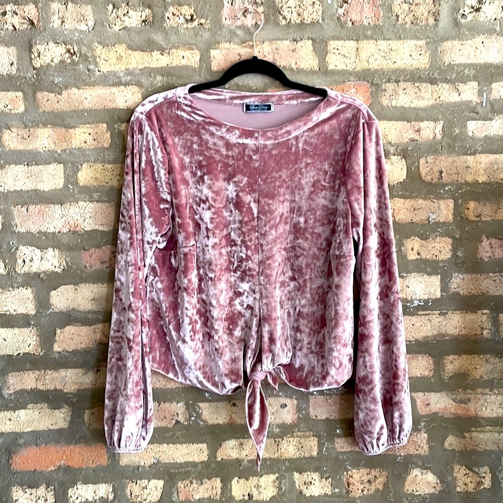 Lexi Drew Blush Pink Velour knotted crop long sleeve